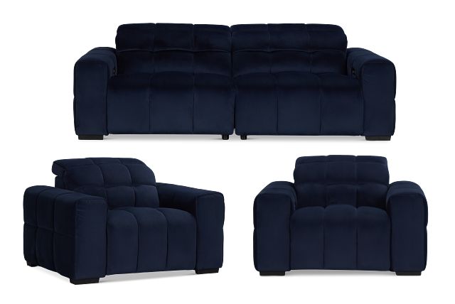 Gemma Navy Velvet Power Reclining Living Room