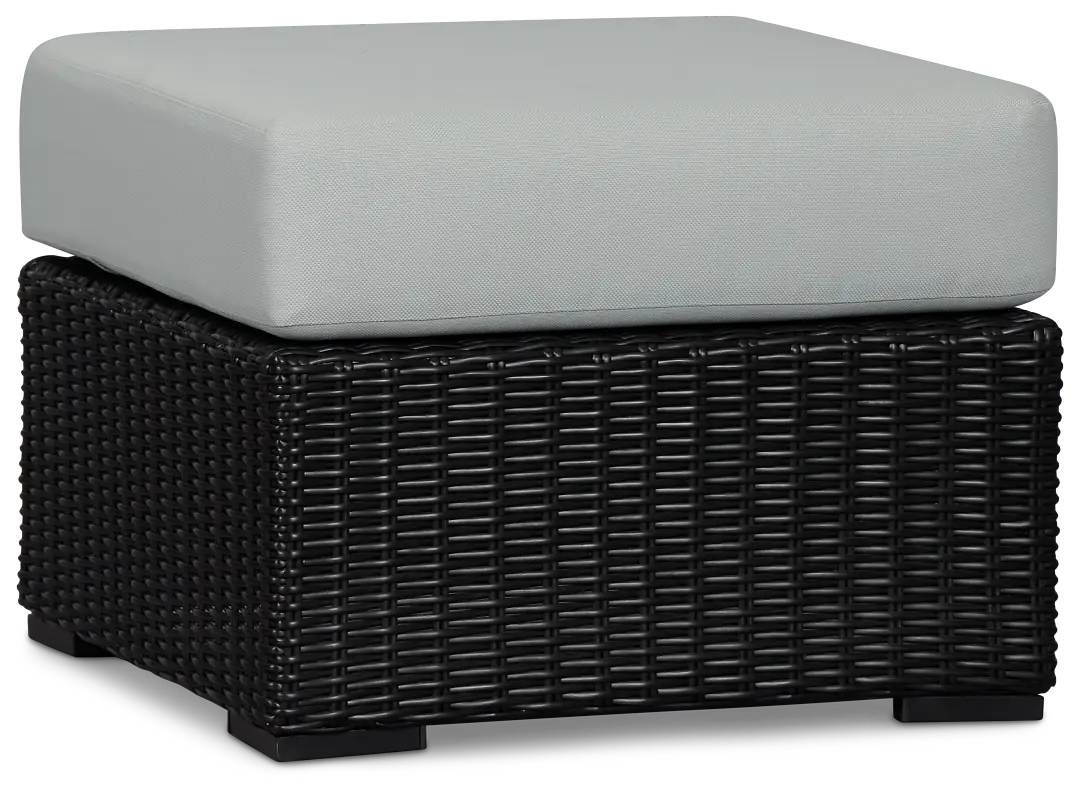 Montecito Black Small Ottoman With Light Blue Cushions Montecito Black Small Ottoman With Light Blue Cushions