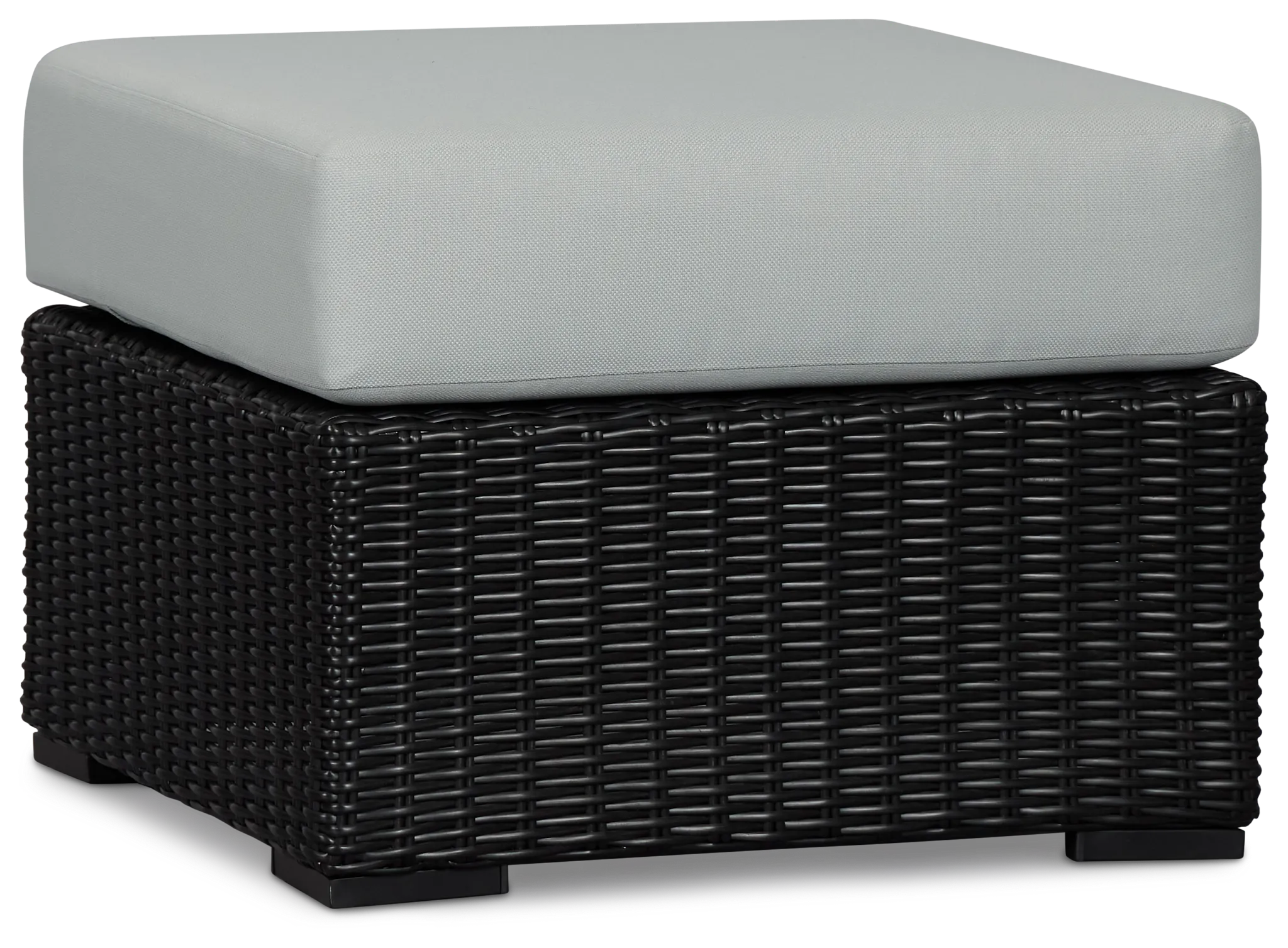 Montecito Black Small Ottoman With Light Blue Cushions