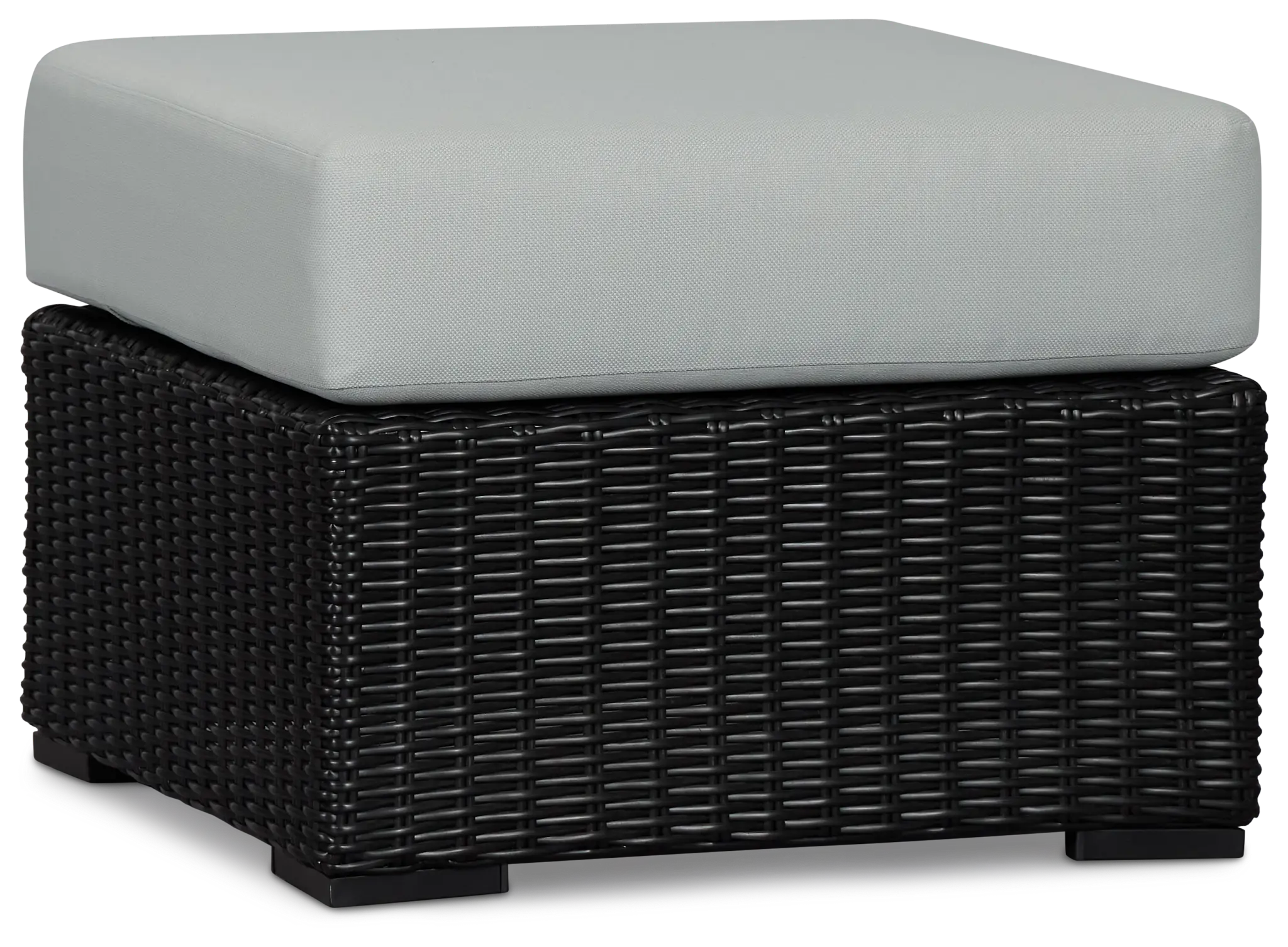 Montecito Black Small Ottoman With Light Blue Cushions Montecito Black Small Ottoman With Light Blue Cushions