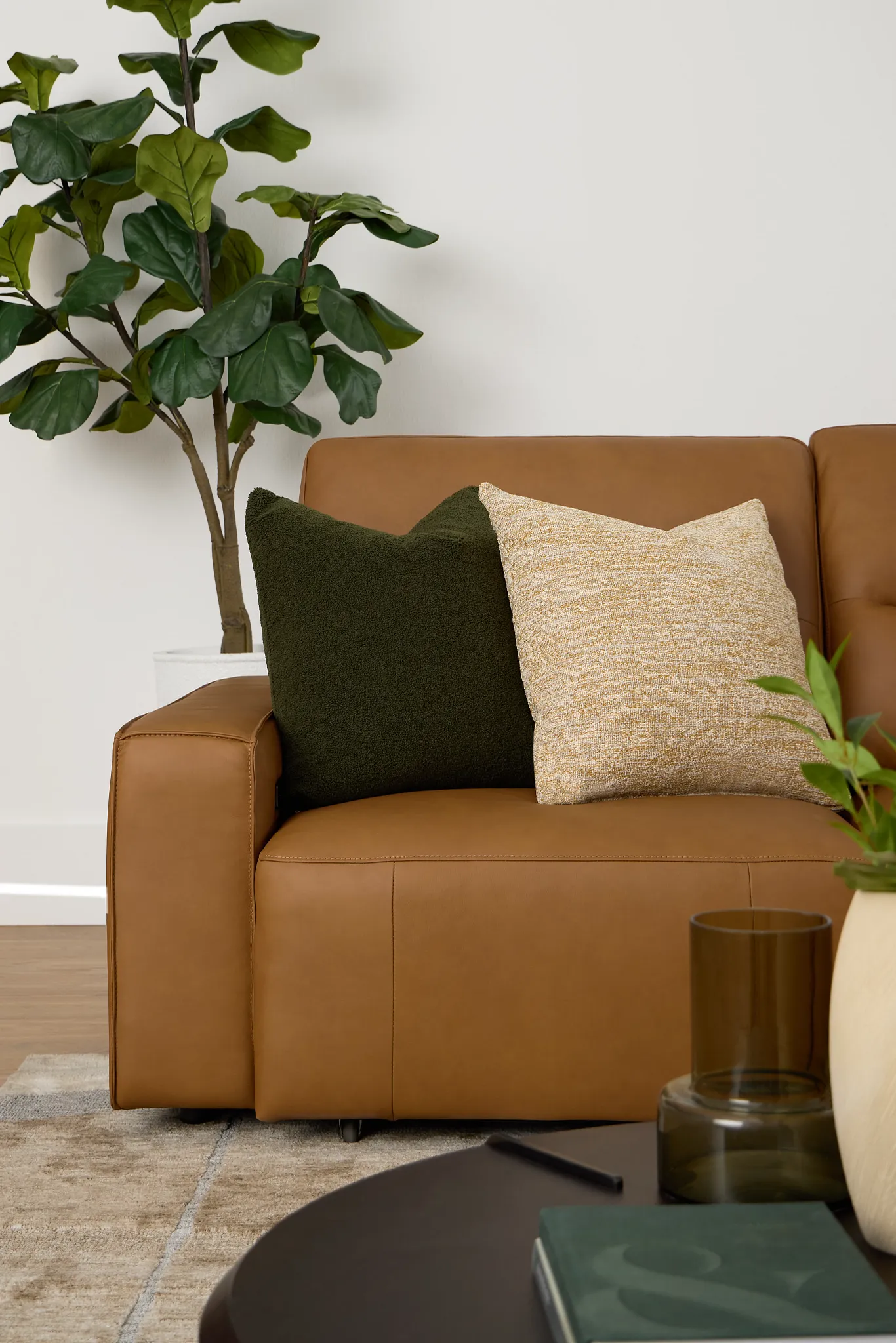 Rudy Brown Lthr/vinyl Medium Tri Power 2 Arm Extension Chaise Sectional