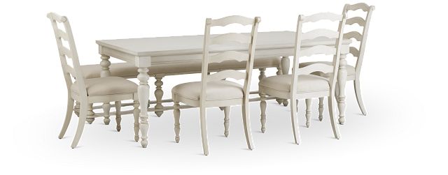 Savannah Ivory Rect Table, 4 Chairs & Bench (7)