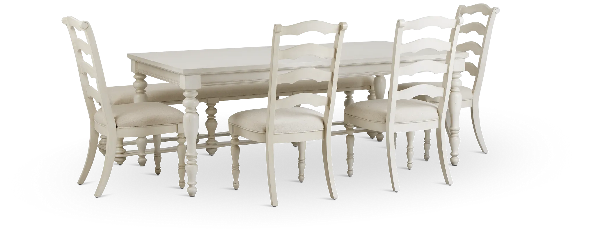 Savannah Ivory Rect Table, 4 Chairs & Bench