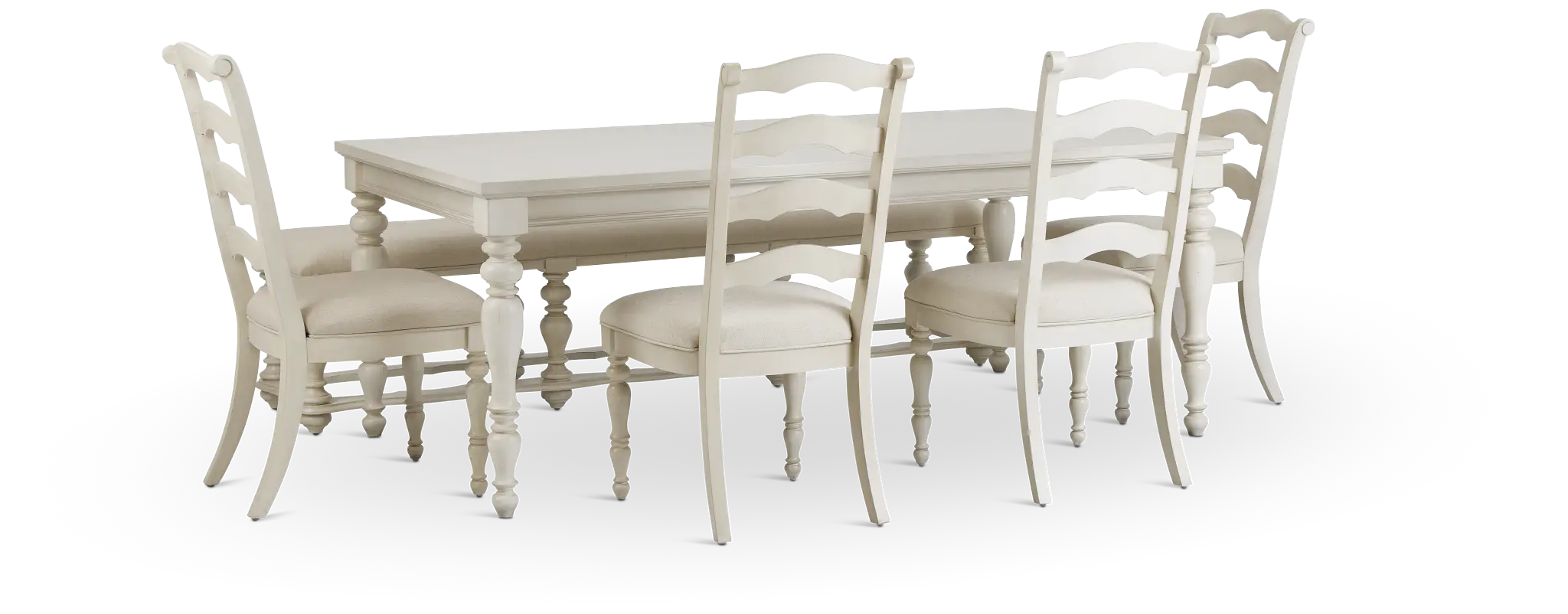 Savannah Ivory Rect Table, 4 Chairs & Bench Savannah Ivory Rect Table, 4 Chairs & Bench