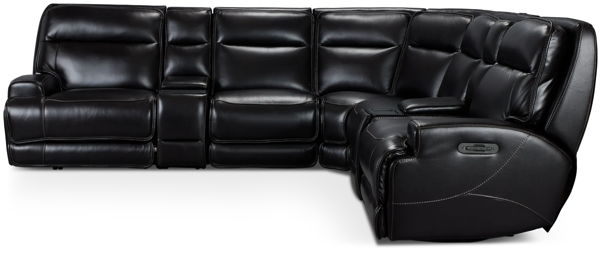 Casey Black Lthr/vinyl Large Triple Power Reclining Two-arm Sectional