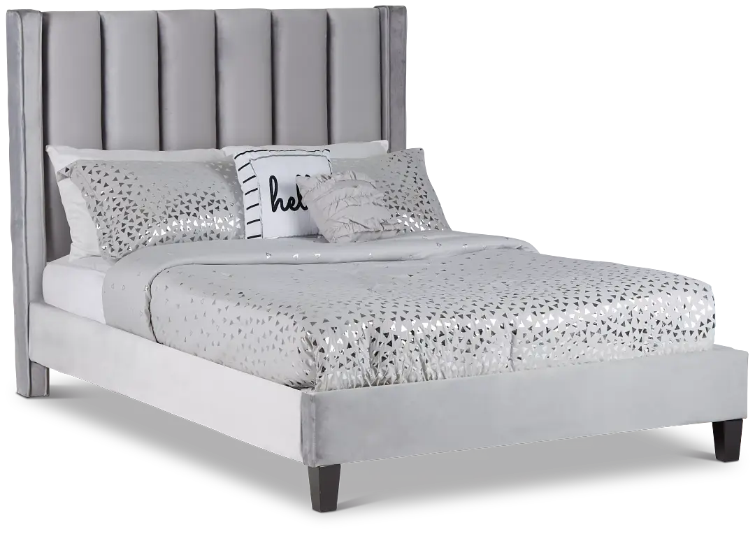 Audrey Dark Gray Velvet Platform Bed Audrey Dark Gray Velvet Platform Bed