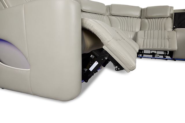 Nova Light Gray Lthr/vinyl Medium 2-arm Quadruple Power Massage Sectional