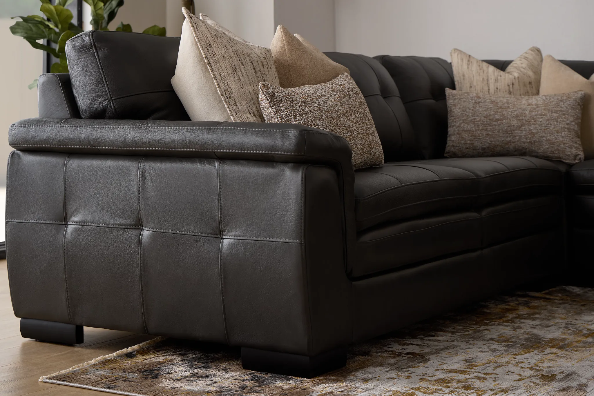 Braden Dark Gray Leather Large Right Chaise Sectional