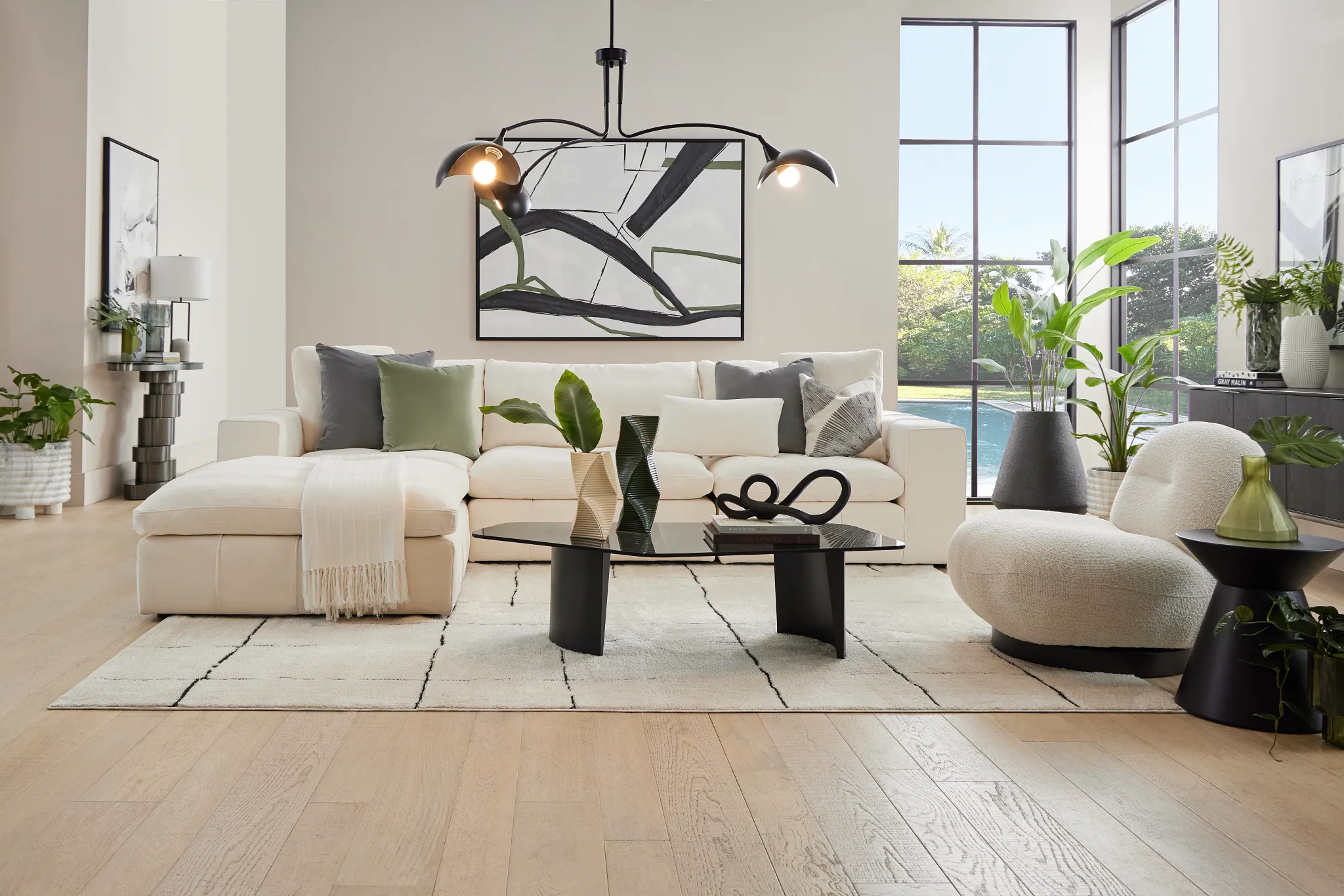 Cruz White Fabric 4-piece Bumper Sectional