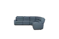 Summit Blue Lthr/vinyl Medium Triple Power 2-arm Sectional