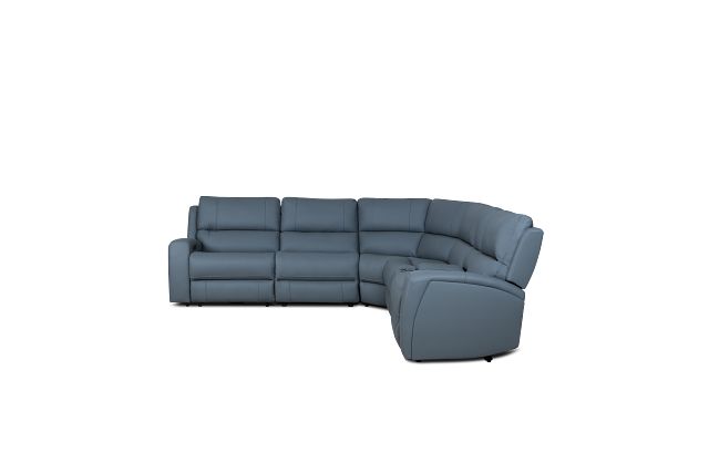 Summit Blue Lthr/vinyl Medium Triple Power 2-arm Sectional