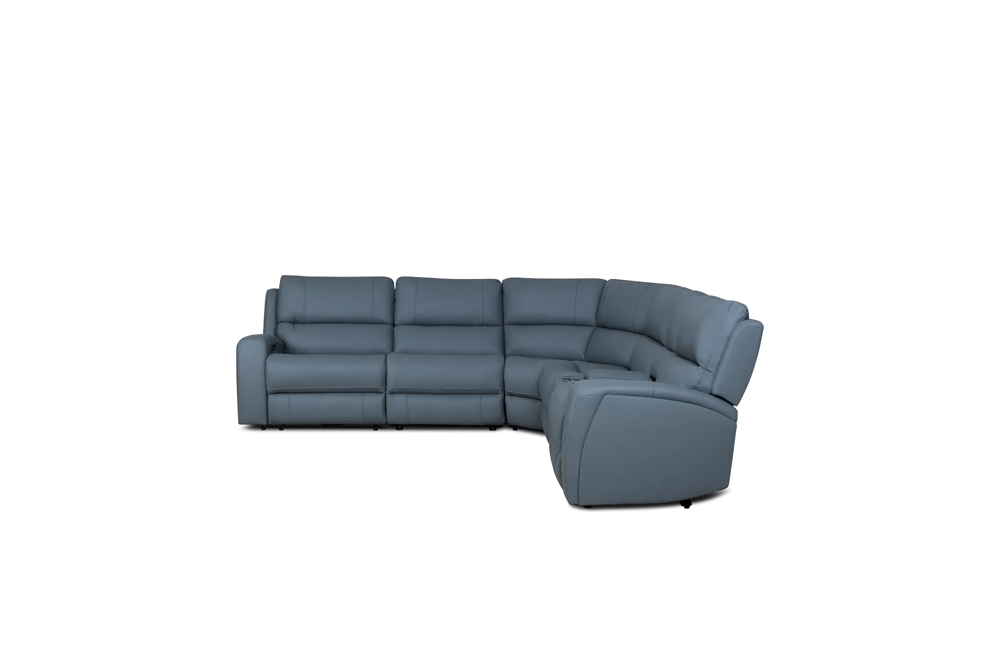 Summit Blue Lthr/vinyl Medium Triple Power 2-arm Sectional