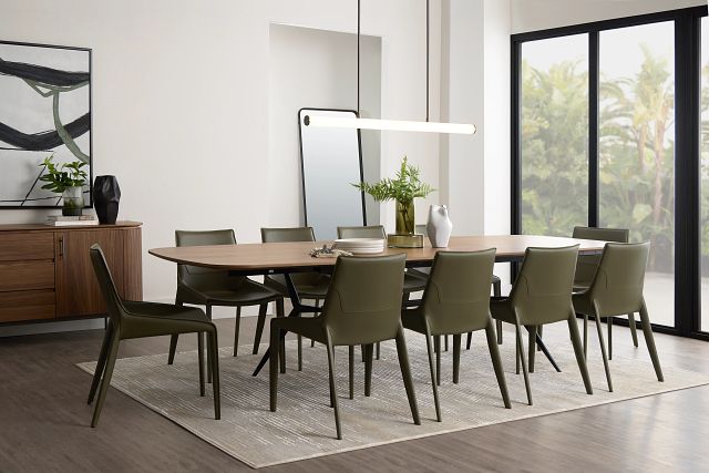 Margo Two-tone Rectangular Table & 4 Dark Green Upholstered Chair