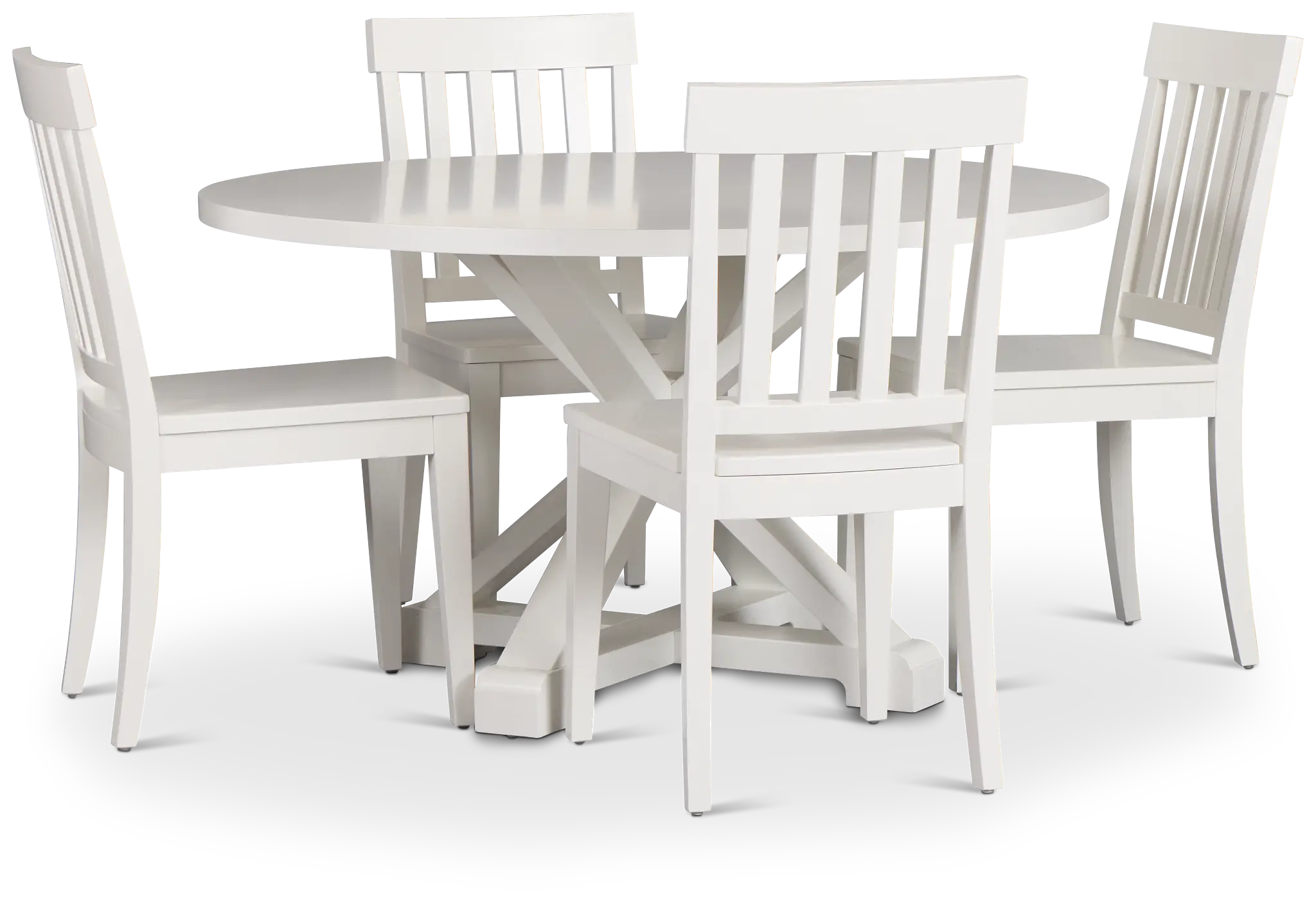 Nantucket White Round Table & 4 White Wood Chairs Nantucket White Round Table & 4 White Wood Chairs