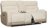 Travis Light Beige Fabric Power Reclining Console Loveseat