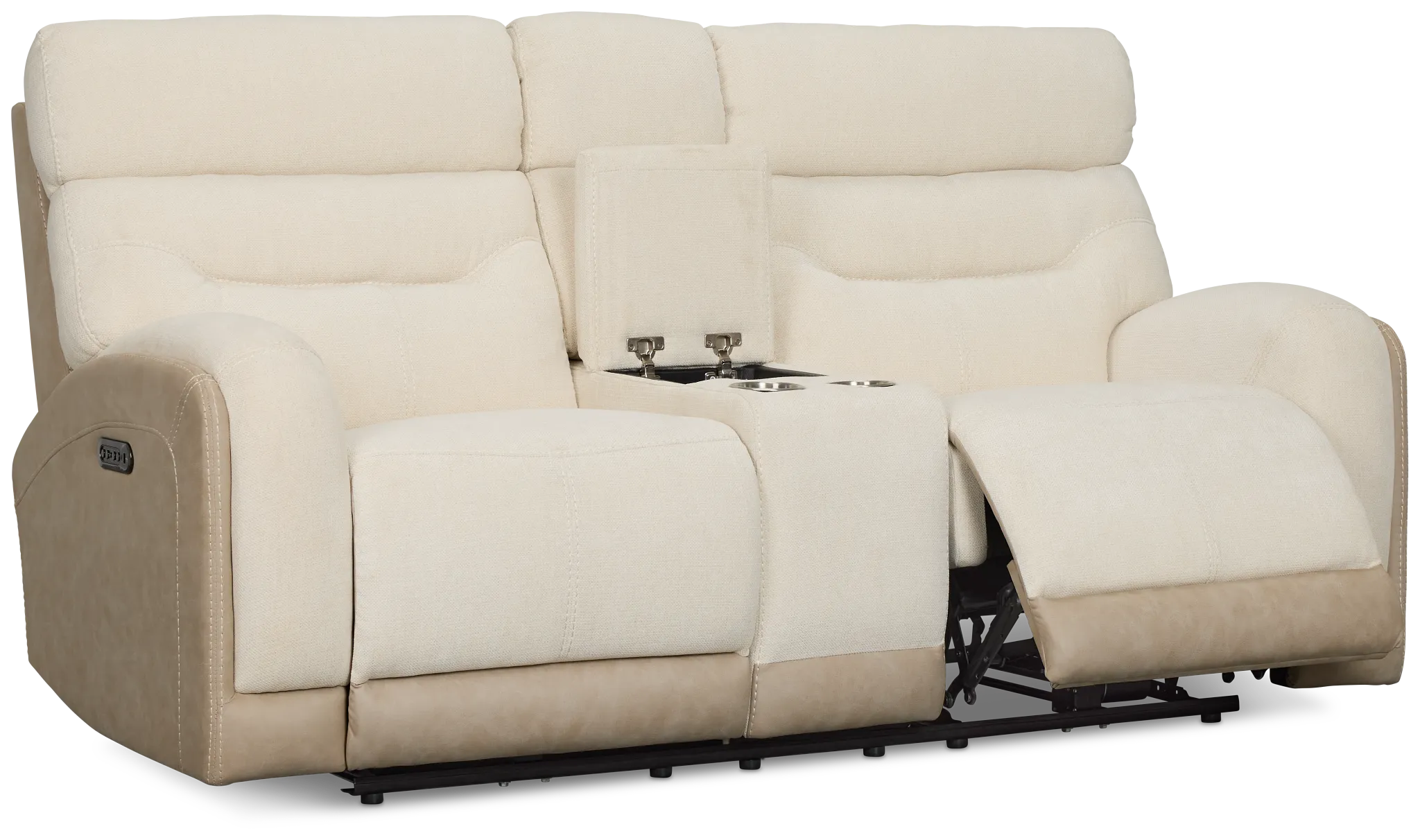 Travis Light Beige Fabric Power Reclining Console Loveseat