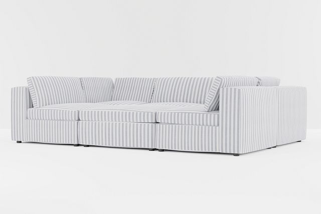 Destin Sea Lane Dark Blue Fabric 6-piece Pit Sectional