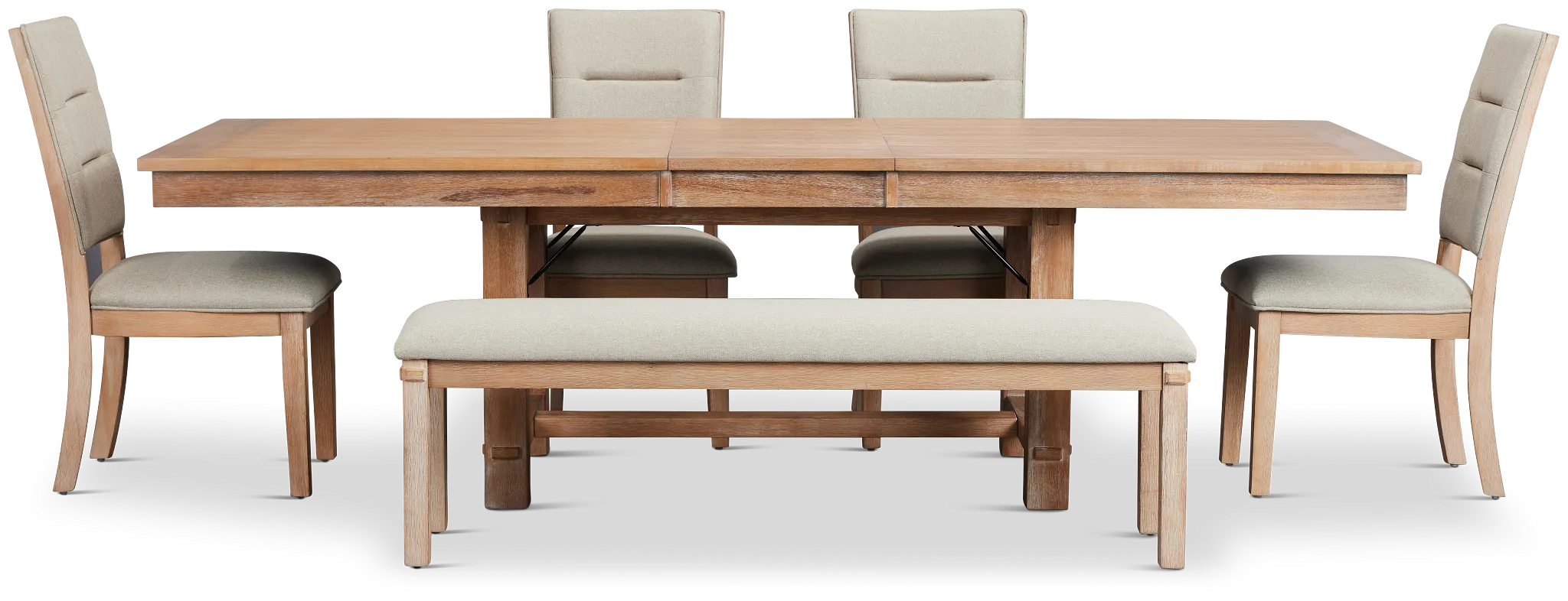 Park City Light Tone Rect Table With 4 Upholstered Side Chairs & Bench