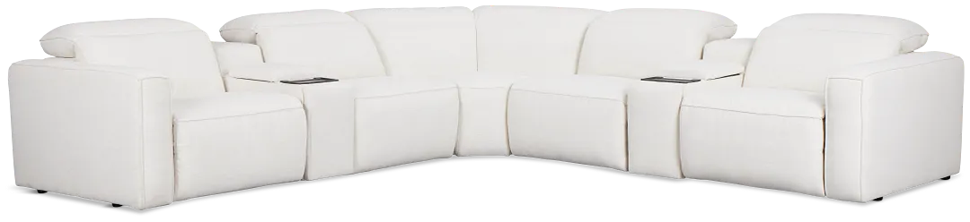 Ryland White Fabric Large Triple Power Reclining Two-arm Sectional