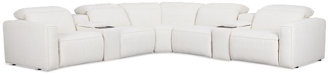 Ryland White Fabric Large Triple Power Reclining Two-arm Sectional