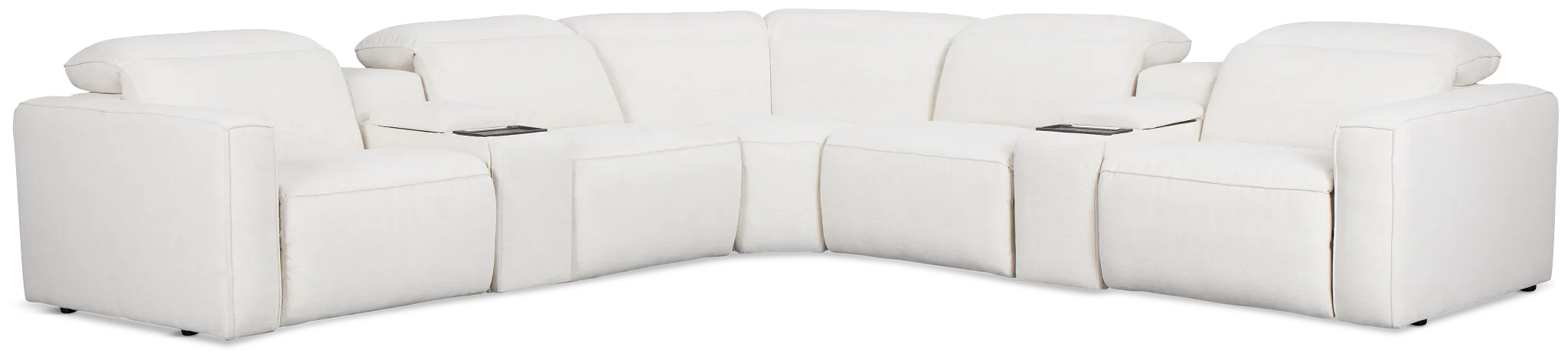 Ryland White Fabric Large Triple Power Reclining Two-arm Sectional