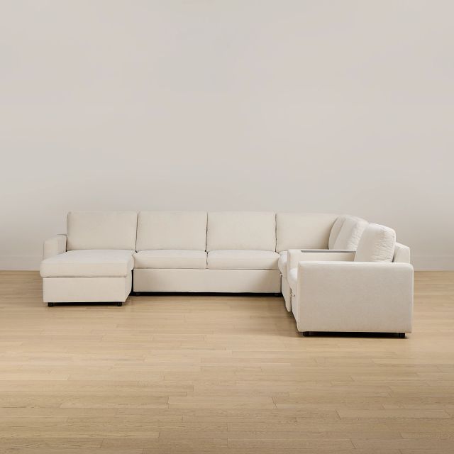 Addie Beige Fabric Medium Left Chaise Sleeper Sectional With Console