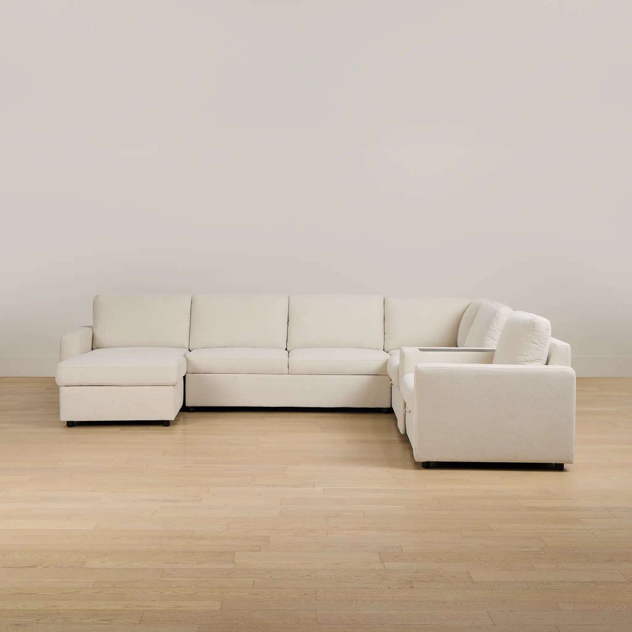 Addie Beige Fabric Medium Left Chaise Sleeper Sectional With Console Addie Beige Fabric Medium Left Chaise Sleeper Sectional With Console