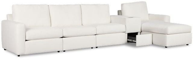 Citymod White Fabric Small Right Chaise Sectional With Storage Console