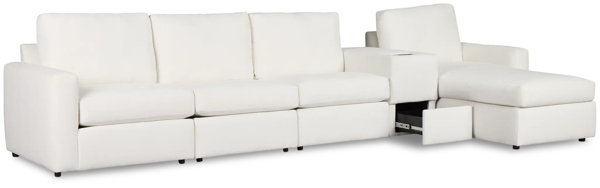 Citymod White Fabric Small Right Chaise Sectional With Storage Console Citymod White Fabric Small Right Chaise Sectional With Storage Console