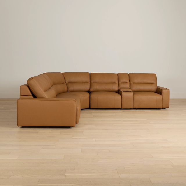 Rudy Brown Lthr/vinyl Medium Tri Power 2 Arm Extension Chaise Sectional