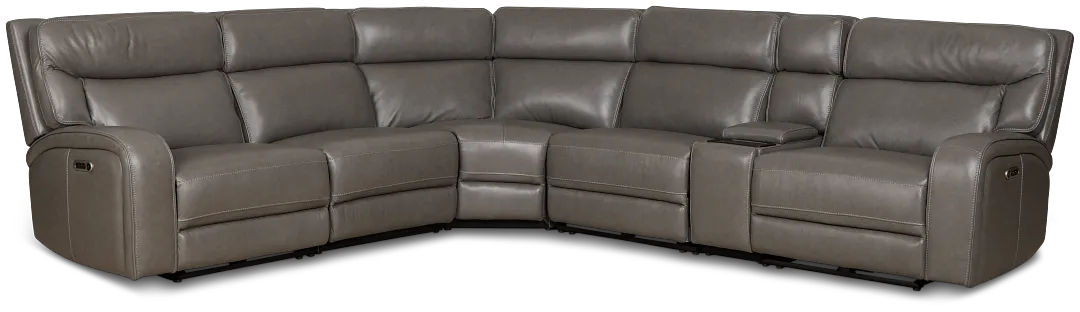 Jasper Gray Leather Medium Triple Power 2-arm Sectional