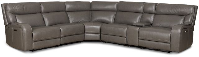 Jasper Gray Leather Medium Triple Power 2-arm Sectional
