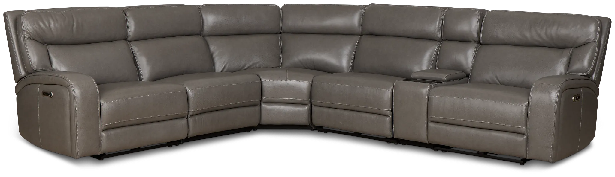 Jasper Gray Leather Medium Triple Power 2-arm Sectional
