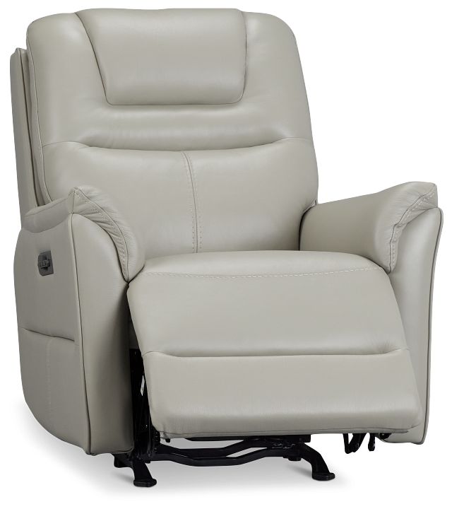 Archie Light Gray Lthr/vinyl Power Recliner With Heat And Massage