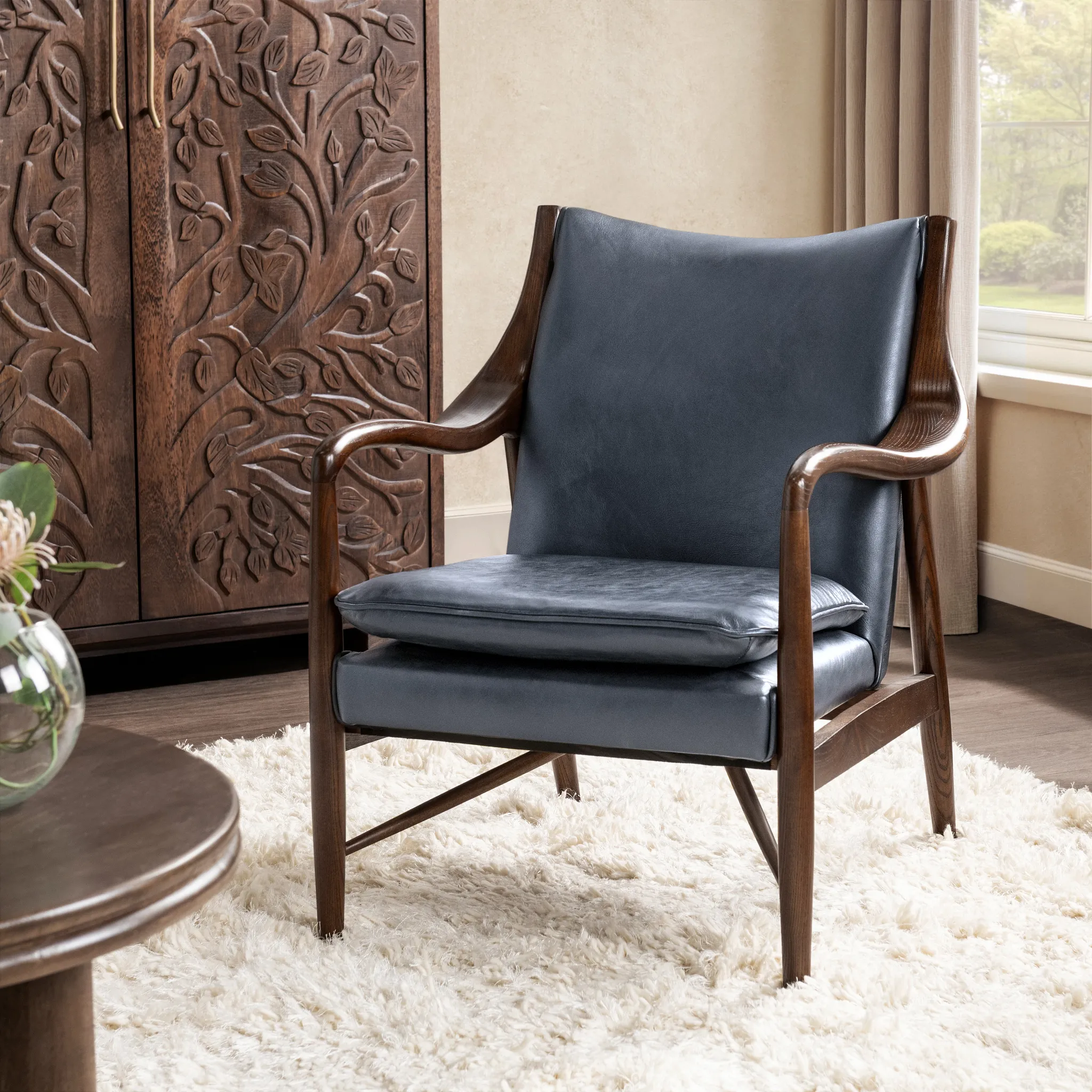 Cade Blue Leather Accent Chair