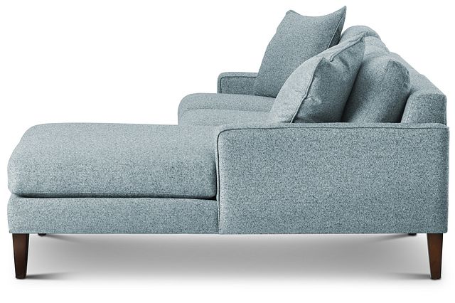 Morgan Teal Fabric Small Right Chaise Sectional W/ Wood Legs