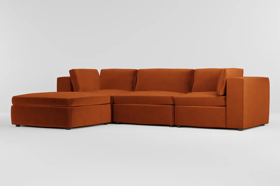 Destin Joya Orange Velvet 4-piece Bumper Sectional Destin Joya Orange Velvet 4-piece Bumper Sectional