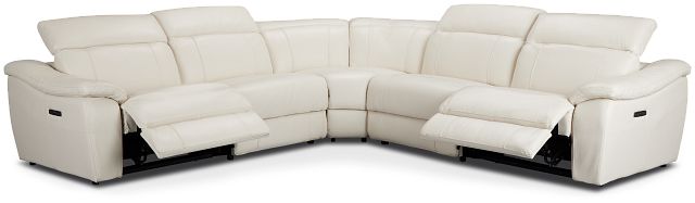 Marion Light Beige Lthr/vinyl Small Two-arm Power Reclining Sectional