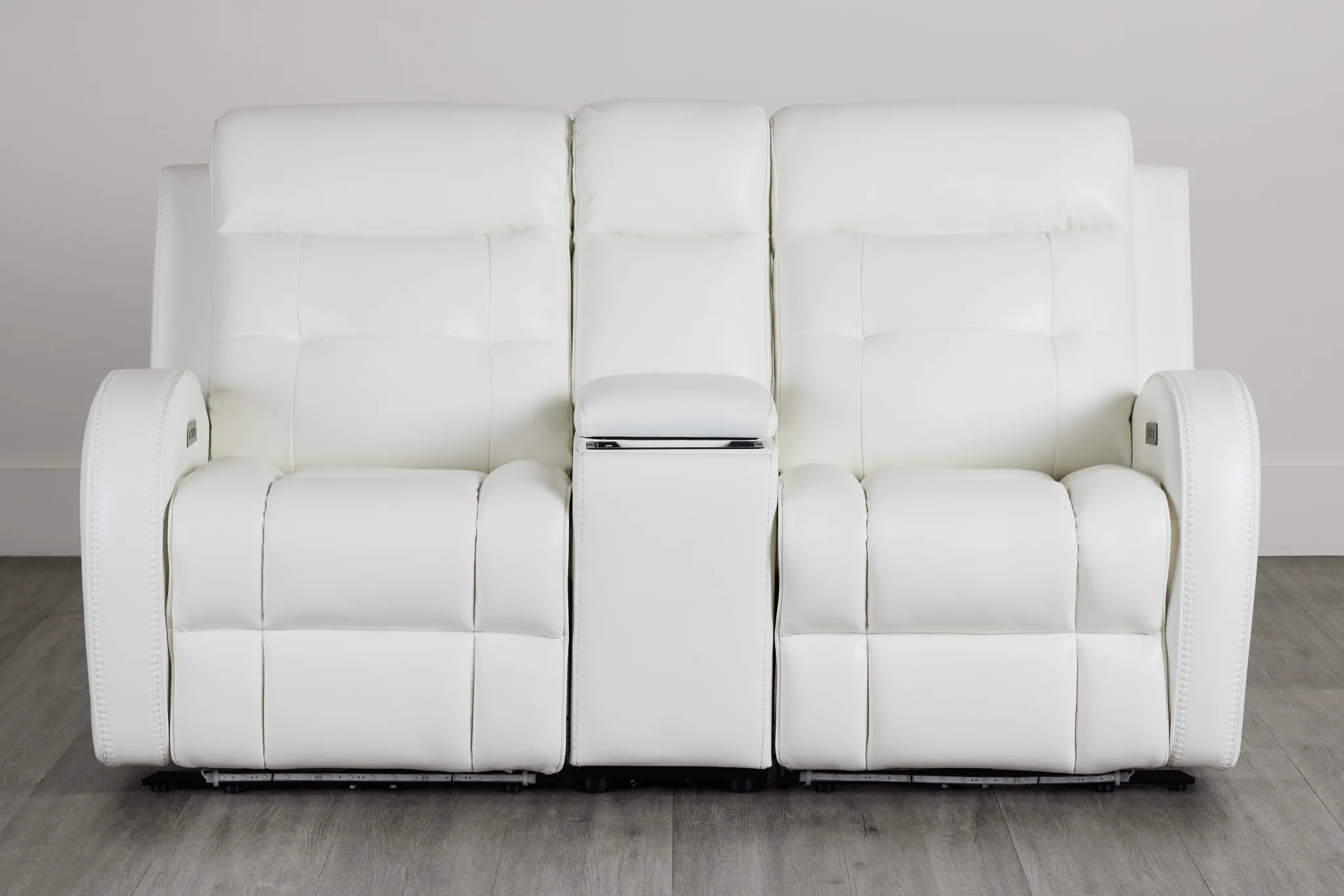 Omega White Micro Power Reclining Console Loveseat