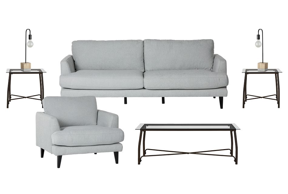 Fremont Light Blue Fabric 7-piece Living Room Package