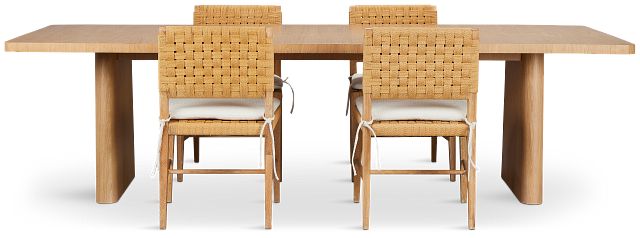Malibu Light Tone Rect Table & 4 Woven Chairs