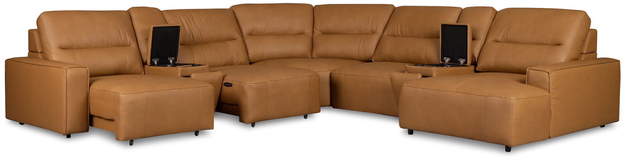 Rudy Brown Lthr/vinyl Large Dual Power Right Extension Chaise Sectional