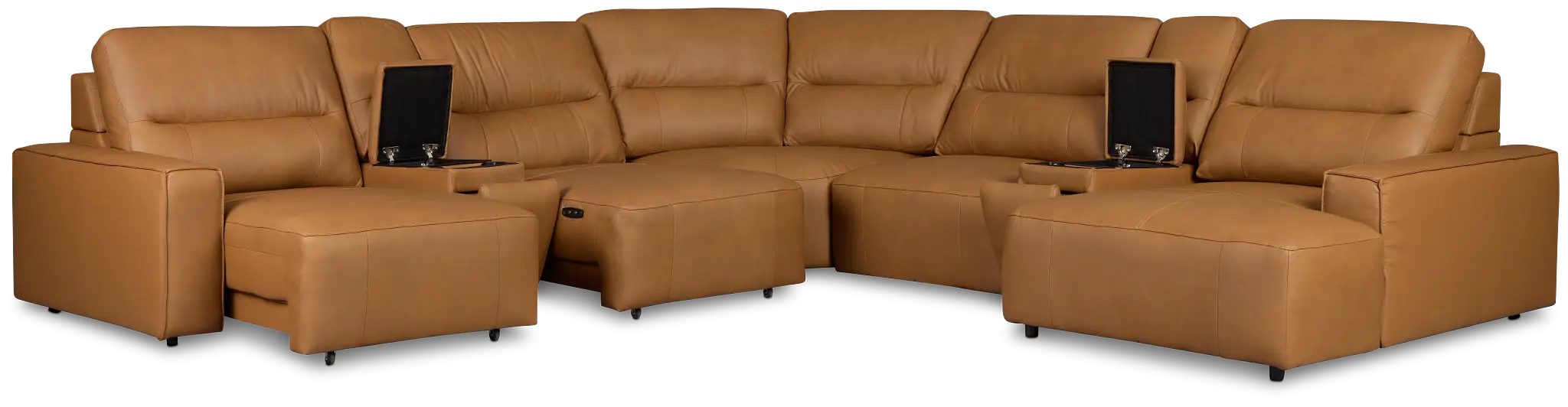 Rudy Brown Lthr/vinyl Large Dual Power Right Extension Chaise Sectional Rudy Brown Lthr/vinyl Large Dual Power Right Extension Chaise Sectional