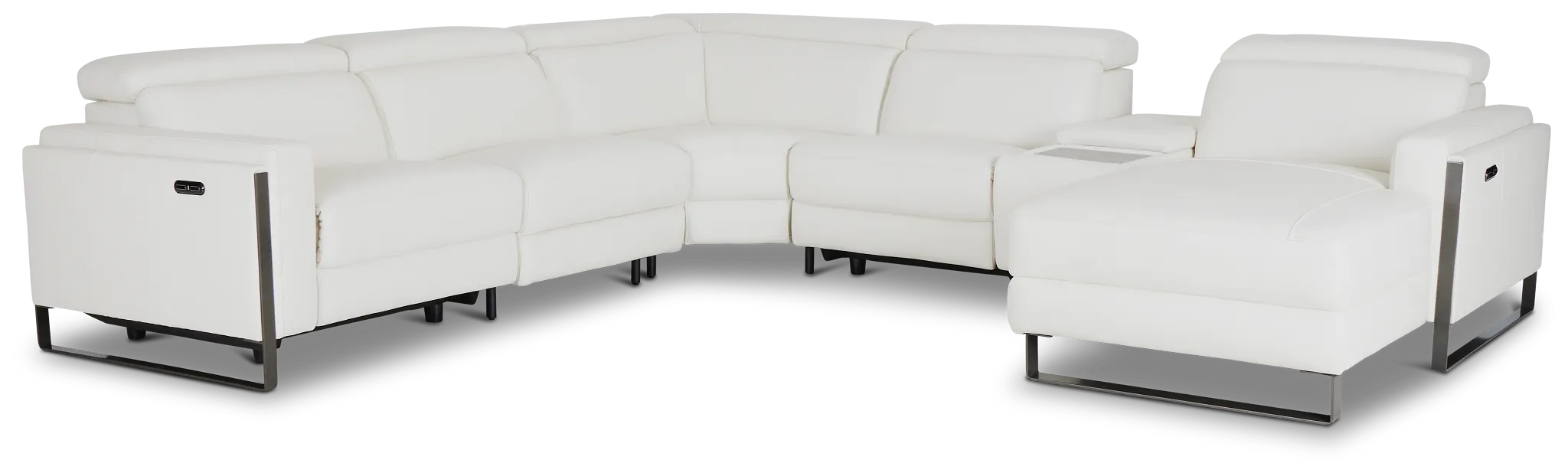 Atlas White Lthr/vinyl Medium Dual Power Right Chaise Sectional