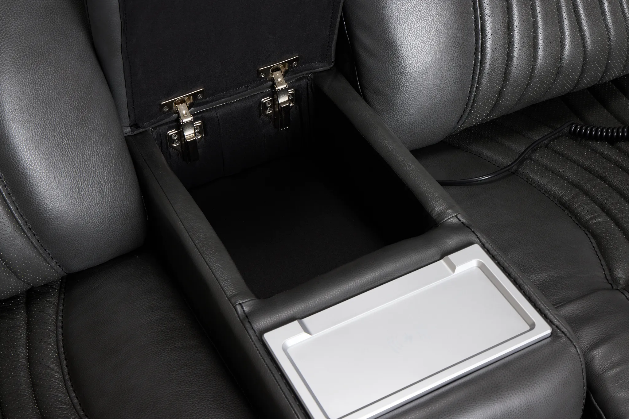 Nova Dark Gray Lthr/vinyl Medium 2-arm Dual Power Massage Sectional