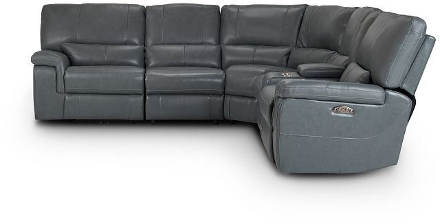 Weston Light Gray Lthr/vinyl Small Dual Power Reclining Two-arm Sectional (2)