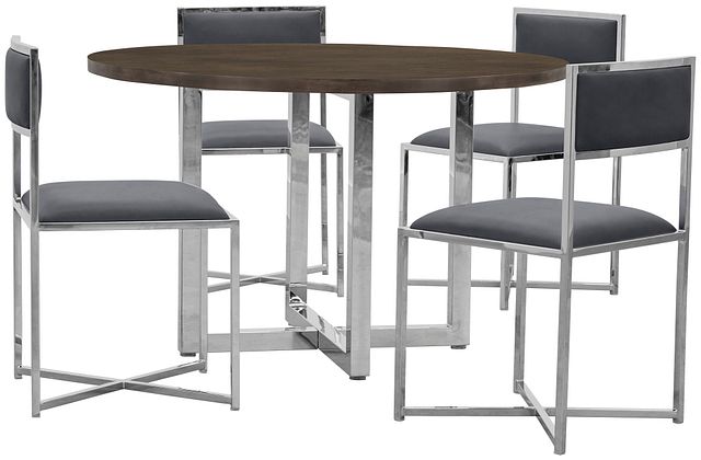 Amalfi Gray Wood Round Table & 4 Metal Chairs