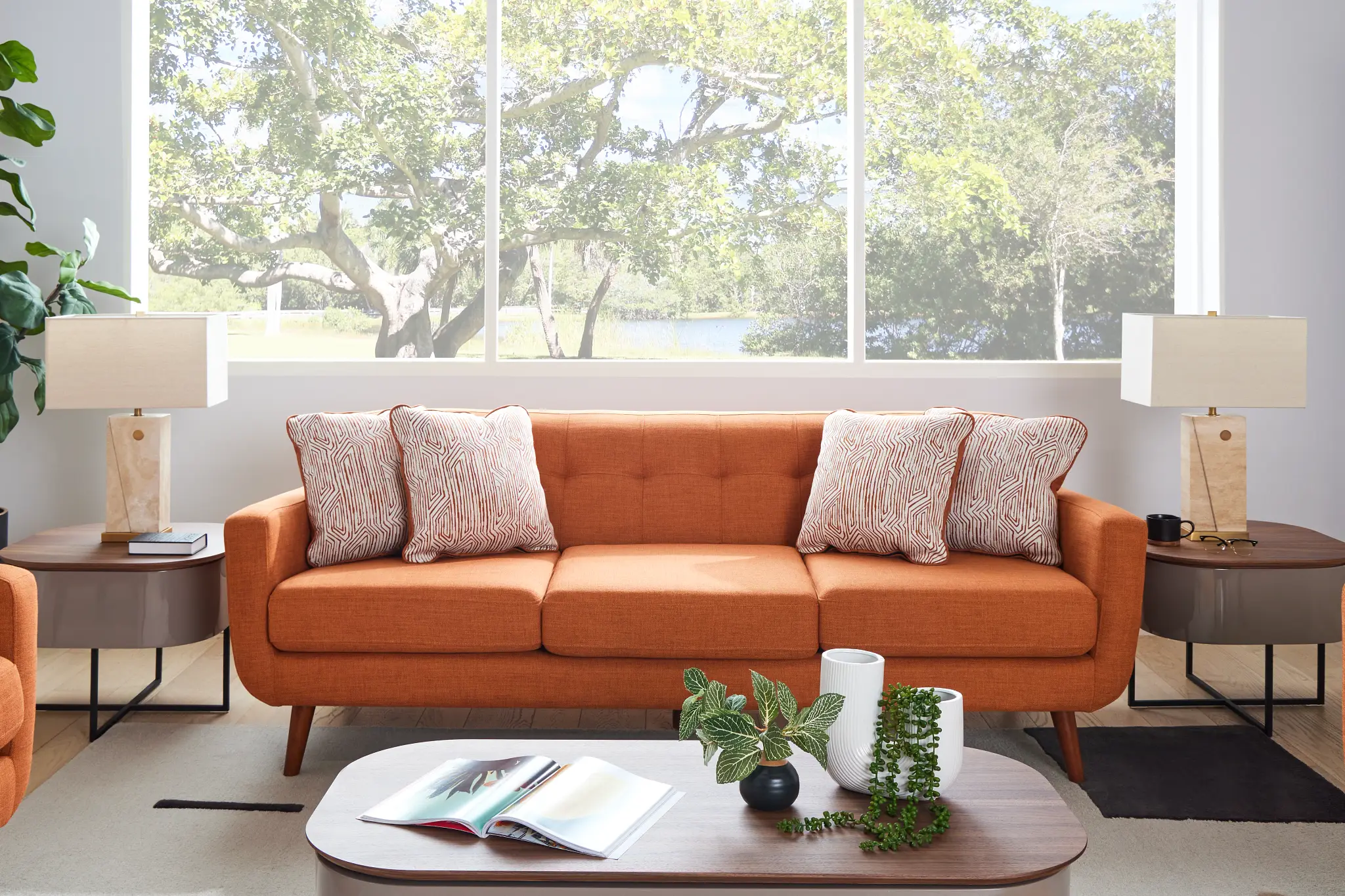 Raya Orange Fabric Sofa Raya Orange Fabric Sofa