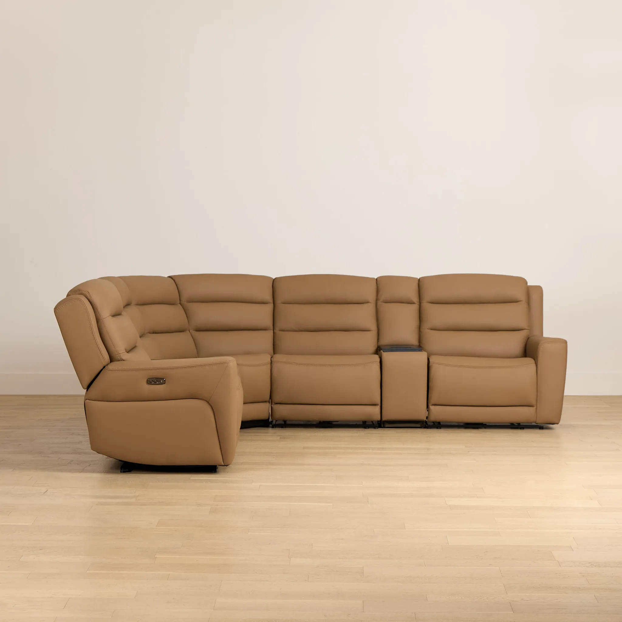 Wilder Brown Leather Large Tri Power Sectional W/refrigerated Console