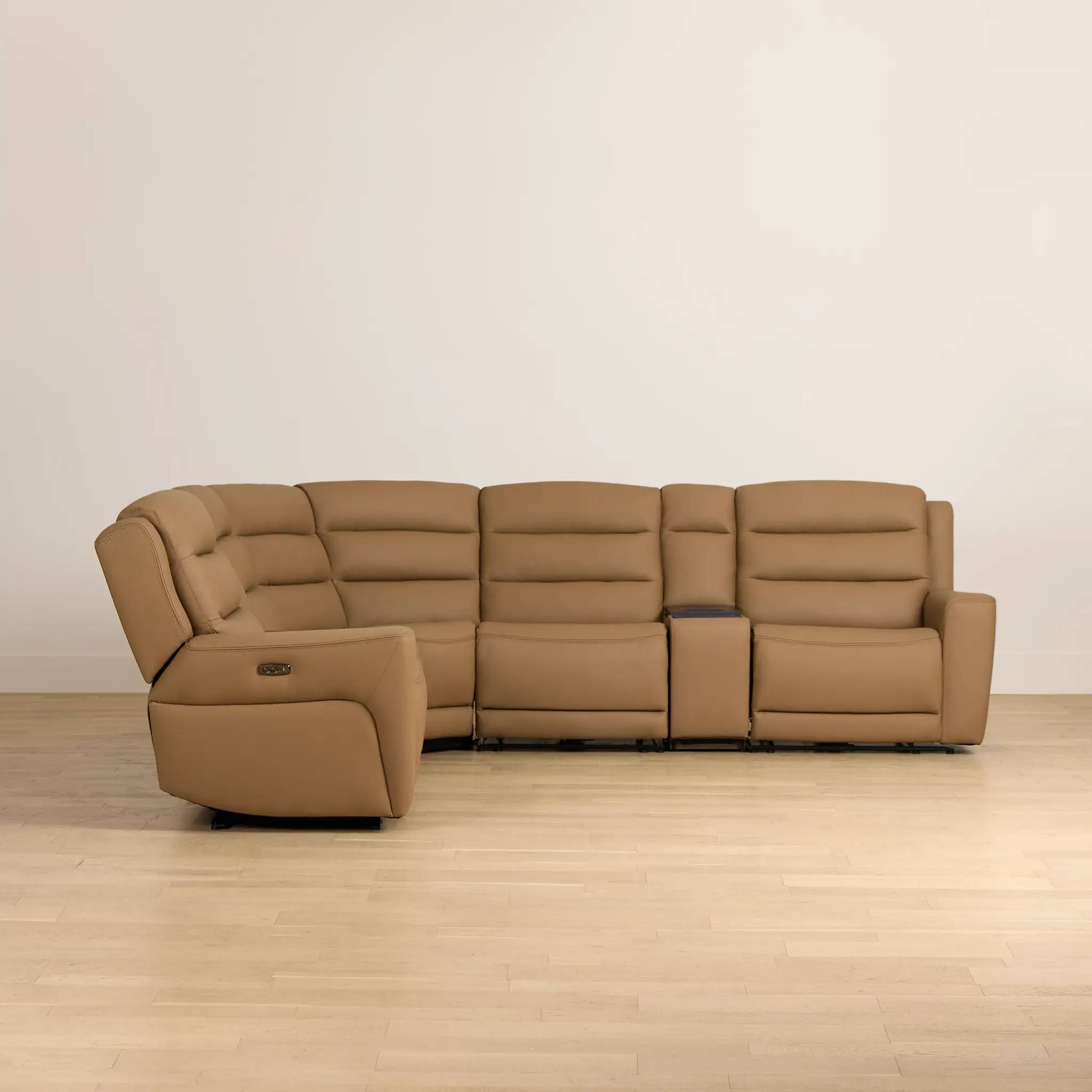 Wilder Brown Leather Large Tri Power Sectional W/refrigerated Console Wilder Brown Leather Large Tri Power Sectional W/refrigerated Console